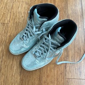 Metallic Silver/Blue Nike Dunk Sky Hi wedges